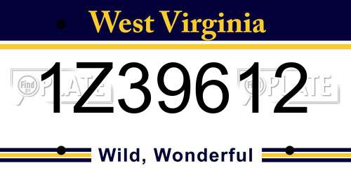 1Z39612 West Virginia License Plate