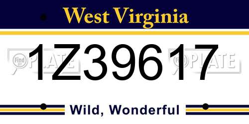 1Z39617 West Virginia License Plate