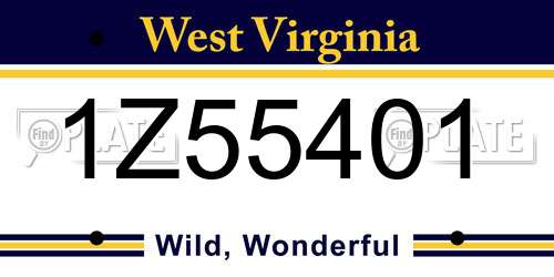 1Z55401 West Virginia License Plate