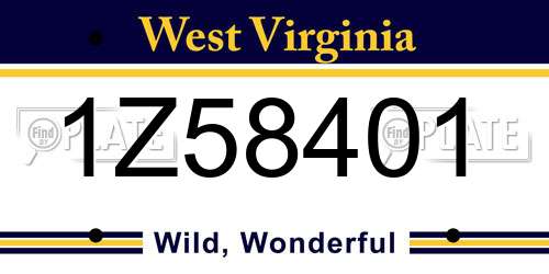 1Z58401 West Virginia License Plate