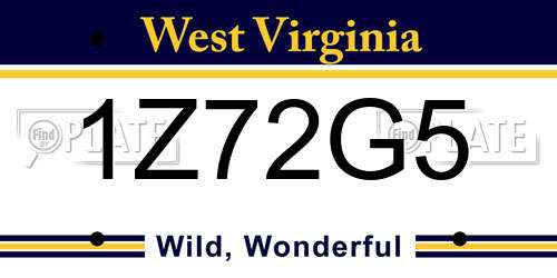 1Z72G5 West Virginia License Plate