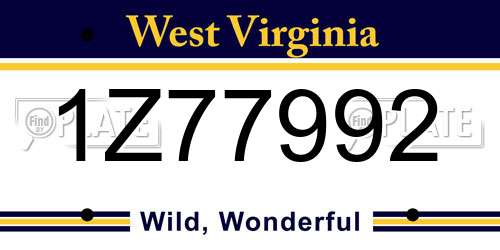 1Z77992 West Virginia License Plate