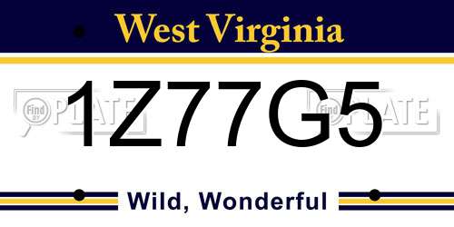 1Z77G5 West Virginia License Plate