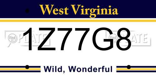 1Z77G8 West Virginia License Plate