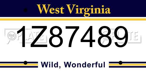 1Z87489 West Virginia License Plate
