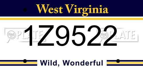 1Z9522 West Virginia License Plate