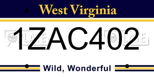 1ZAC402 West Virginia License Plate