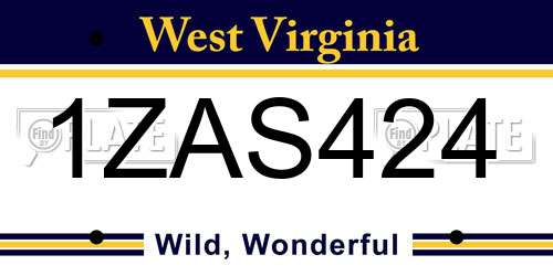 1ZAS424 West Virginia License Plate