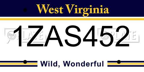 1ZAS452 West Virginia License Plate