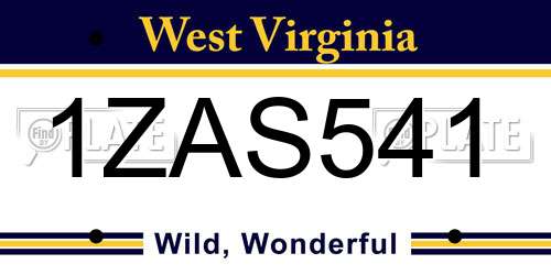 1ZAS541 West Virginia License Plate