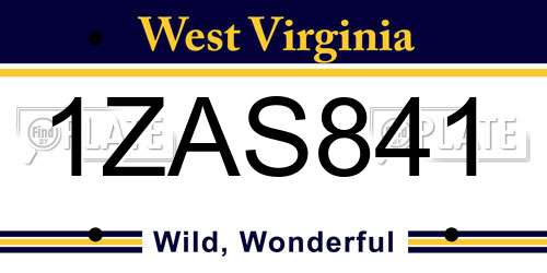 1ZAS841 West Virginia License Plate