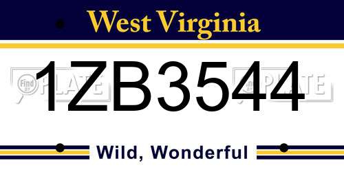 1ZB3544 West Virginia License Plate