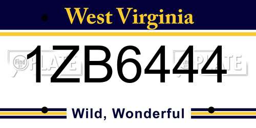 1ZB6444 West Virginia License Plate