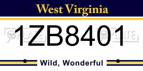1ZB8401 West Virginia License Plate