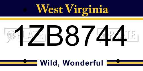 1ZB8744 West Virginia License Plate