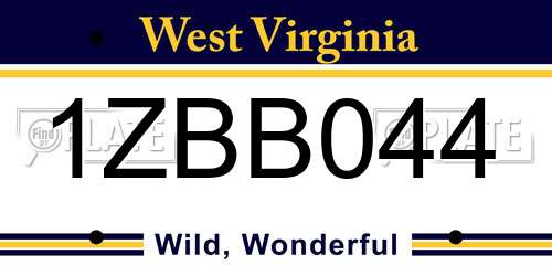 1ZBB044 West Virginia License Plate