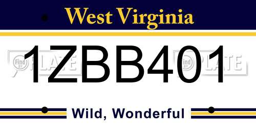 1ZBB401 West Virginia License Plate