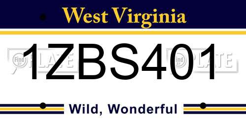 1ZBS401 West Virginia License Plate