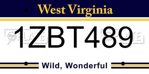 1ZBT489 West Virginia License Plate