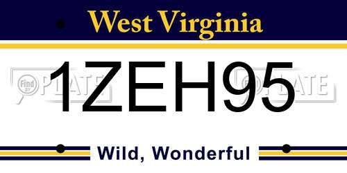 1ZEH95 West Virginia License Plate