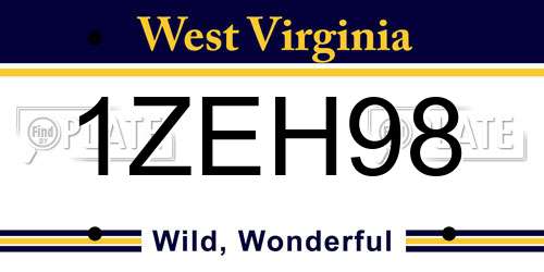 1ZEH98 West Virginia License Plate