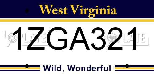 1ZGA321 West Virginia License Plate