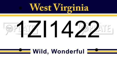 1ZI1422 West Virginia License Plate
