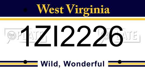 1ZI2226 West Virginia License Plate