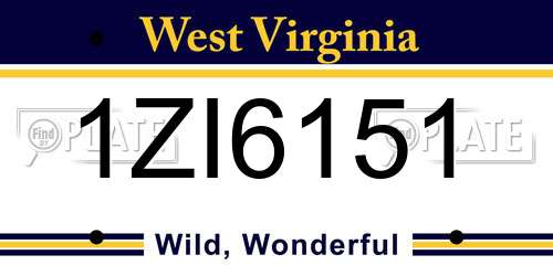 1ZI6151 West Virginia License Plate