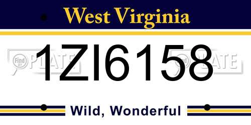 1ZI6158 West Virginia License Plate