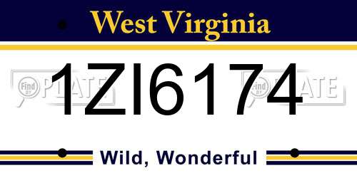 1ZI6174 West Virginia License Plate