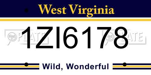 1ZI6178 West Virginia License Plate