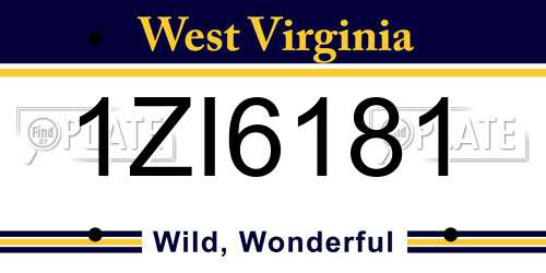 1ZI6181 West Virginia License Plate