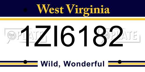 1ZI6182 West Virginia License Plate