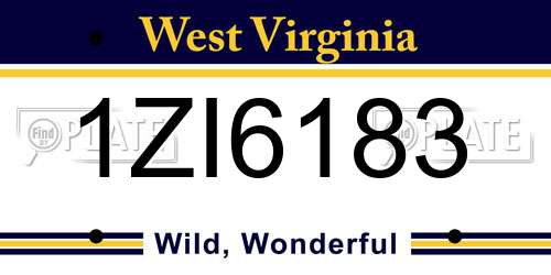 1ZI6183 West Virginia License Plate
