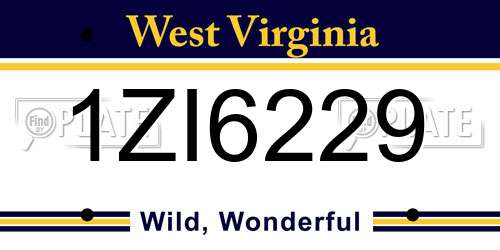 1ZI6229 West Virginia License Plate
