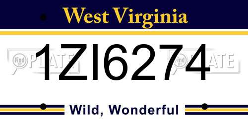 1ZI6274 West Virginia License Plate