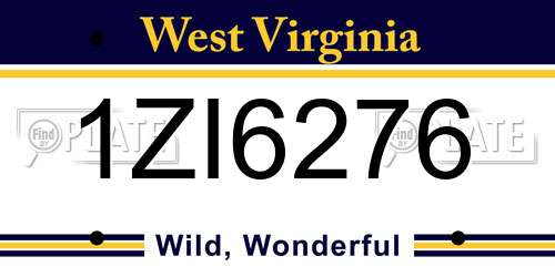 1ZI6276 West Virginia License Plate