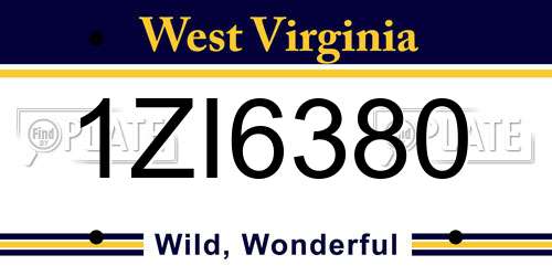 1ZI6380 West Virginia License Plate