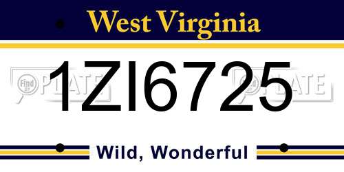 1ZI6725 West Virginia License Plate