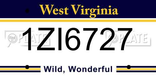 1ZI6727 West Virginia License Plate