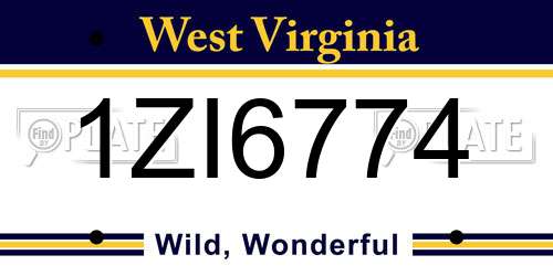 1ZI6774 West Virginia License Plate