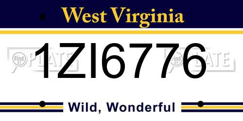 1ZI6776 West Virginia License Plate