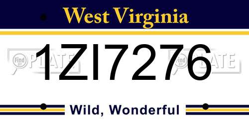 1ZI7276 West Virginia License Plate
