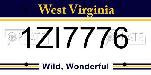 1ZI7776 West Virginia License Plate