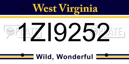 1ZI9252 West Virginia License Plate