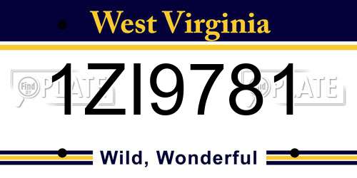 1ZI9781 West Virginia License Plate
