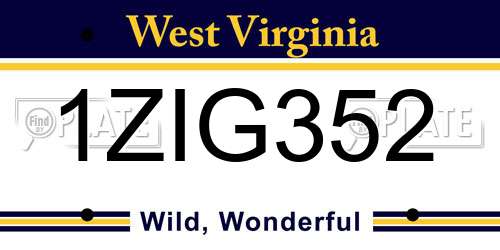 1ZIG352 West Virginia License Plate