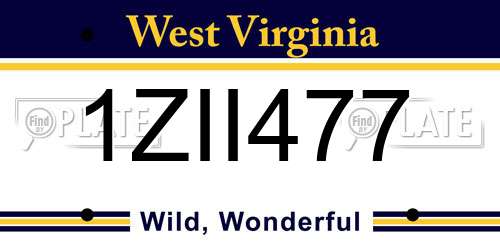 1ZII477 West Virginia License Plate
