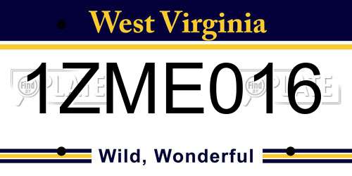1ZME016 West Virginia License Plate